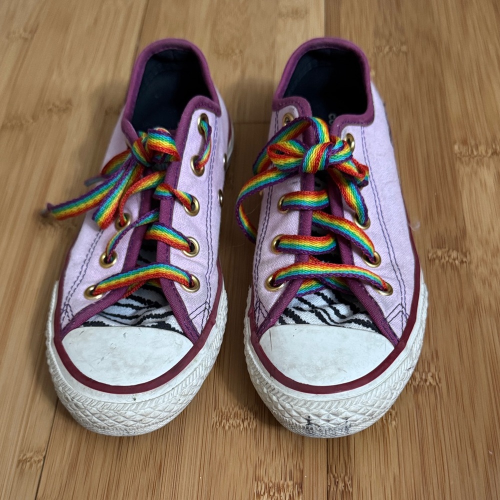 Converse Kids Purple Sneakers with Rainbow Laces